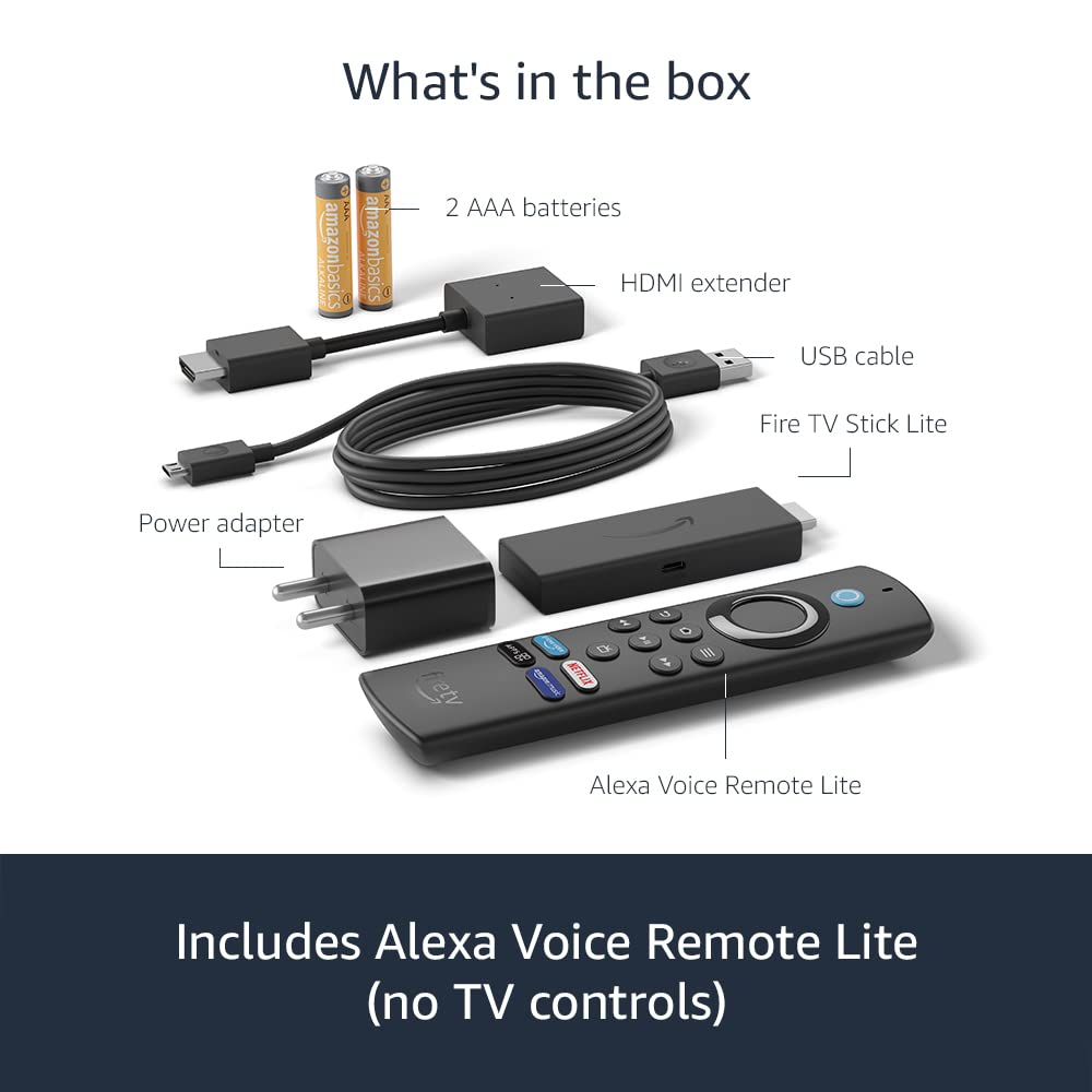 Amazon Fire TV Stick Lite with all-new Alexa Voice Remote Lite (no TV controls), HD streaming device | Now with App controls